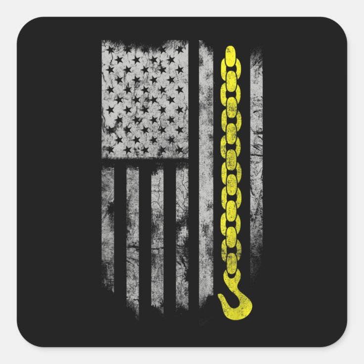 Yellow Tow Hook Chain Flag America Tow Truck Square Sticker Zazzle