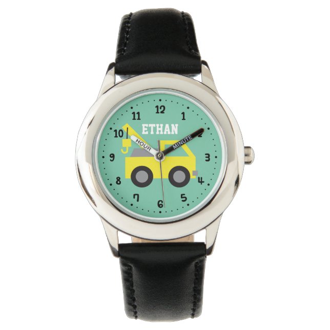 Yellow Tow Truck Boys Personalized Truck Watch (Front)