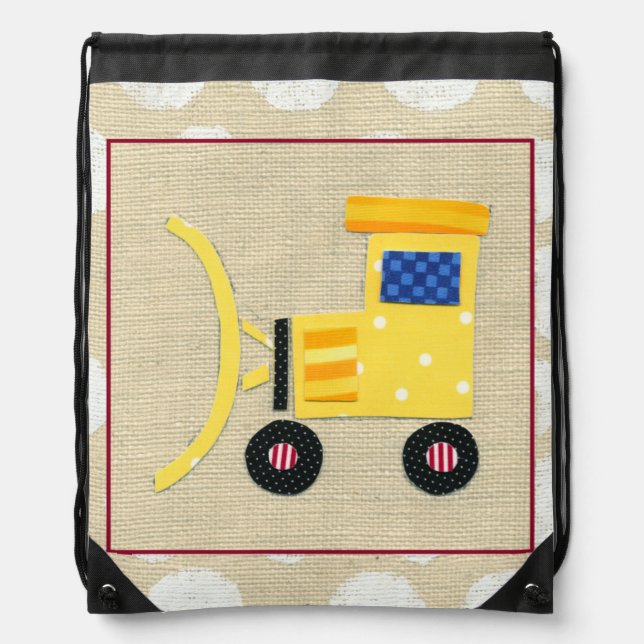 Yellow Toy Bulldozer Truck by Chariklia Zarris Drawstring Bag (Front)