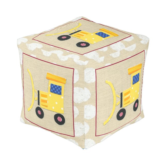 Yellow Toy Bulldozer Truck by Chariklia Zarris Pouf (Angled Front)