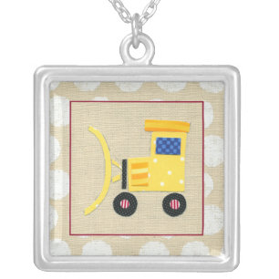 Yellow Toy Bulldozer Truck by Chariklia Zarris Silver Plated Necklace