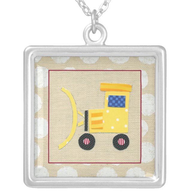 Yellow Toy Bulldozer Truck by Chariklia Zarris Silver Plated Necklace (Front)