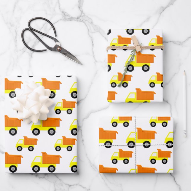 Yellow Toy Construction Truck  Wrapping Paper Sheets (Front)