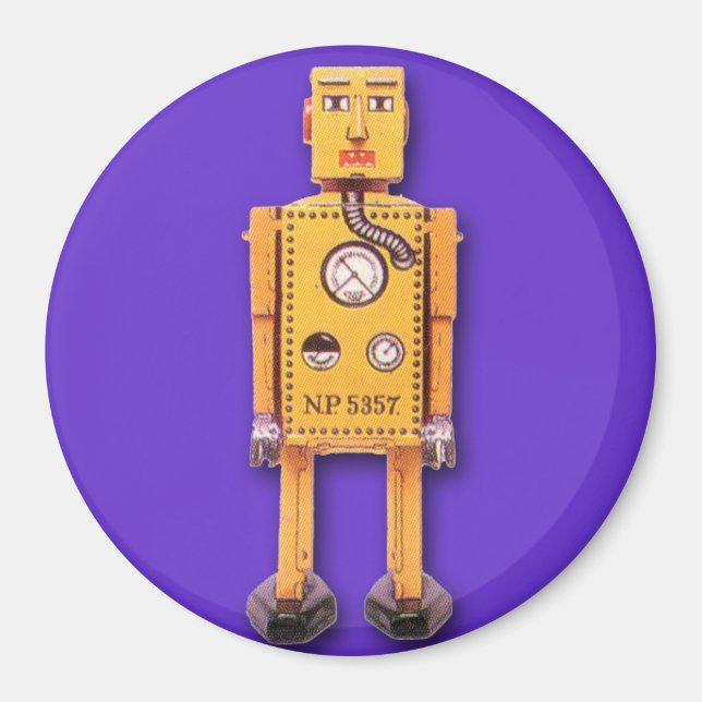 Yellow Toy Robot Round Magnet (Front)