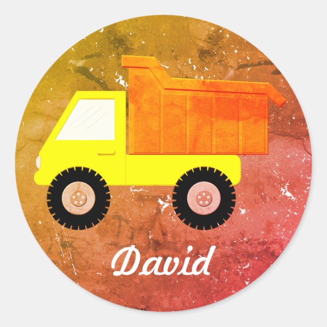 Yellow Toy Truck Distressed Background Classic Round Sticker (Front)