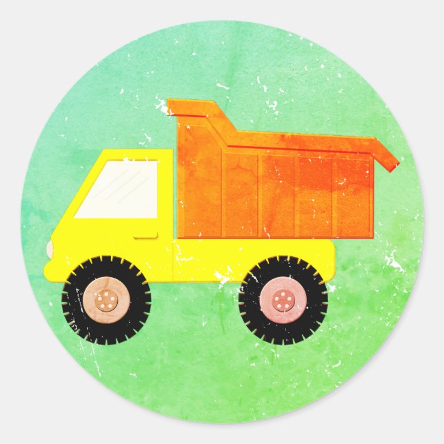 Yellow Toy Truck Distressed Classic Round Sticker (Front)