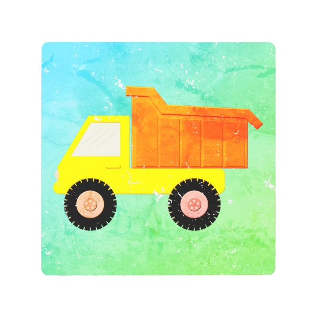 Yellow Toy Truck Distressed Metal Print (Front)