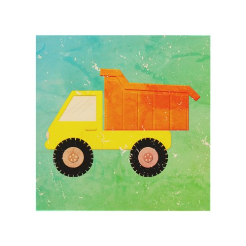 Yellow Toy Truck Distressed Wood Wall Art