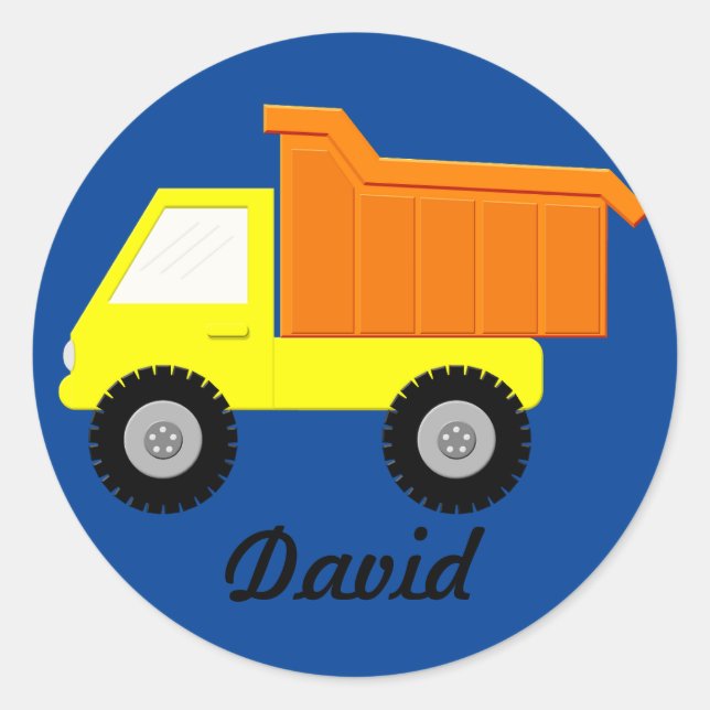 Yellow Toy Truck On Blue Classic Round Sticker (Front)