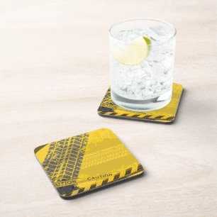 Yellow track tire trace beverage coaster