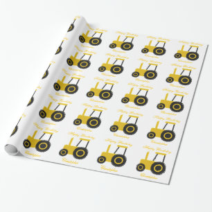 Yellow Tractor Birthday Present Wrapping Paper