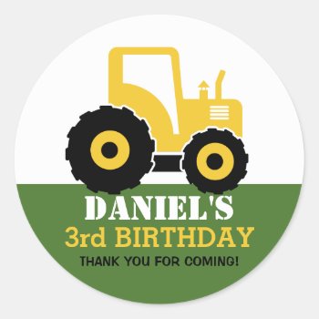 Yellow Tractor Cartoon Kids Birthday Party Sticker by raindwops at Zazzle