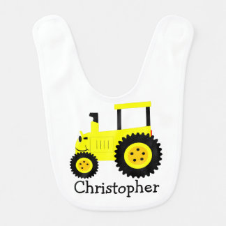 Yellow Tractor Design Just Add Name Baby Bib