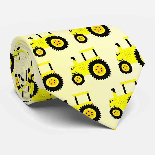 Yellow Tractor Design Neck Tie (Rolled)