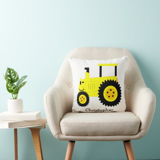 Yellow Tractor Design Personalised Throw Pillow (Chair)