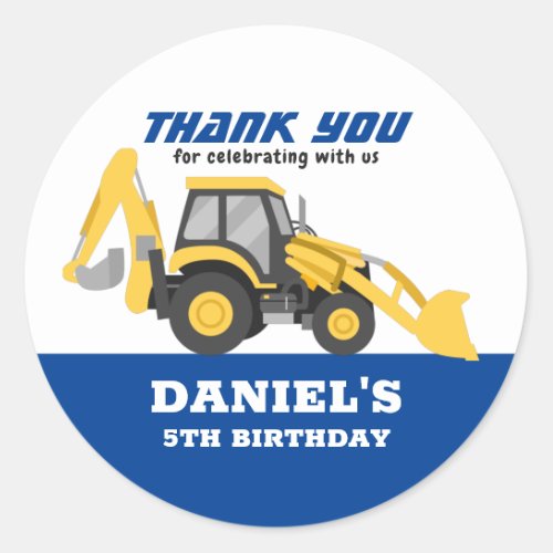 Yellow Tractor for Kids Boys Birthday Party Classic Round Sticker