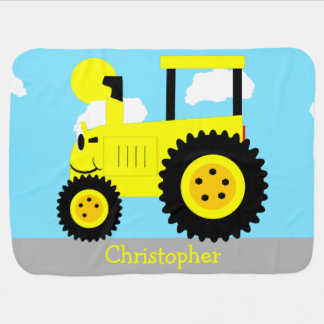 Yellow Tractor Just Add Name Baby Blanket