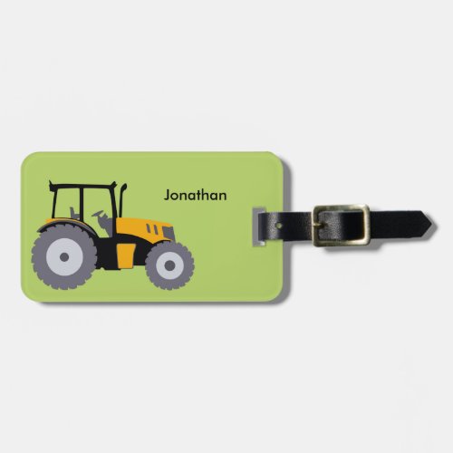 Yellow tractor kids name tag dump truck green