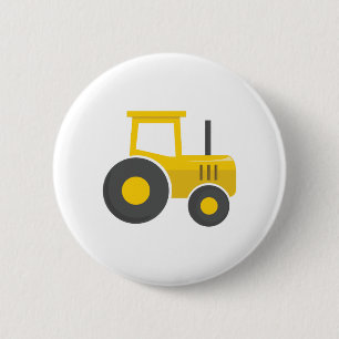 Yellow Tractor Pinback Button