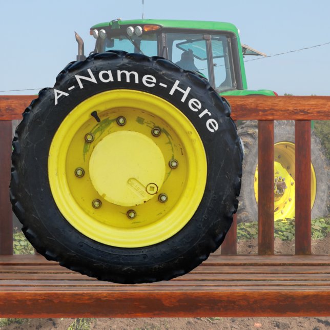 yellow tractor wheel tire personalized name round pillow (Creator Uploaded)