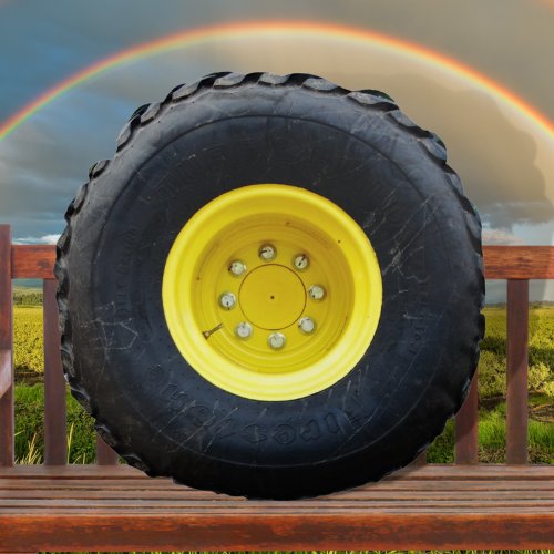 yellow tractor wheel tire round pillow