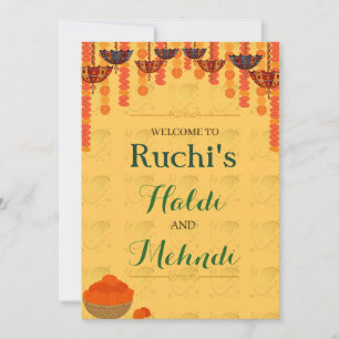 Yellow traditional Haldi and mehndi ceremony Invitation