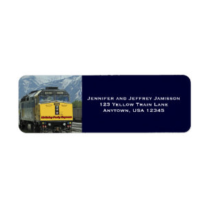 Yellow Train Birthday Return Address Labels Blue