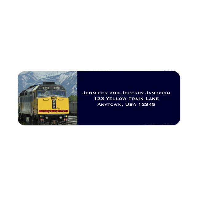 Yellow Train Birthday Return Address Labels Blue (Front)