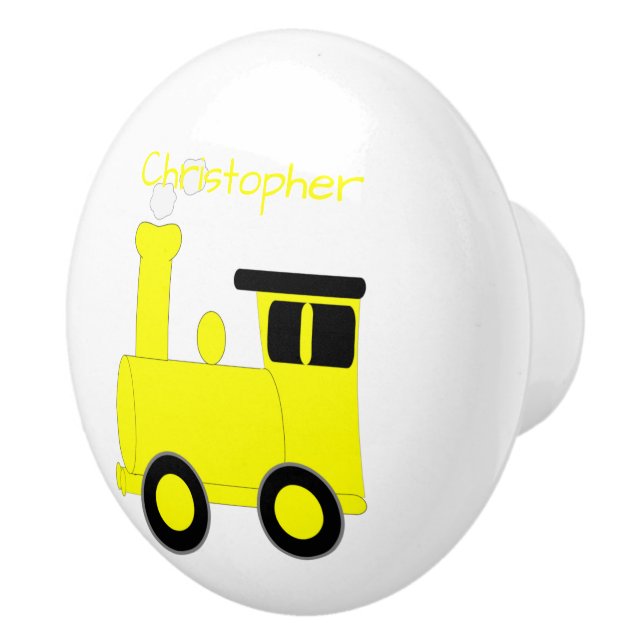 Yellow Train Design Personalised Ceramic Knob (Right)