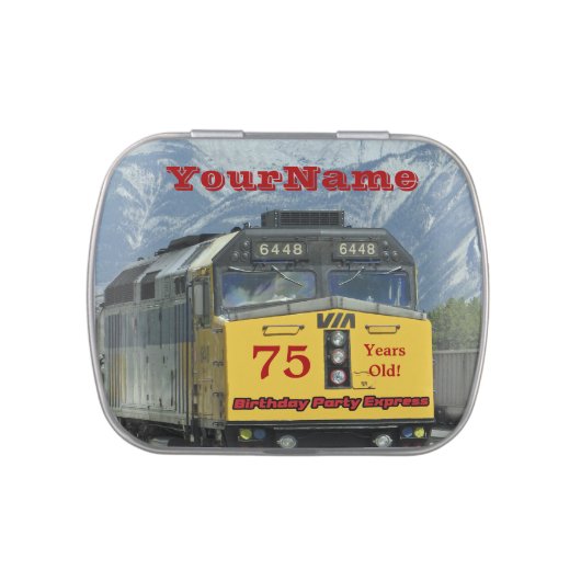 Yellow Train Party Favor 75th Birthday Candy Jelly Belly Tin (Top)