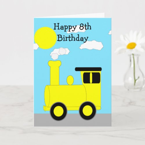 Yellow Train Personalised 8th Birthday Card