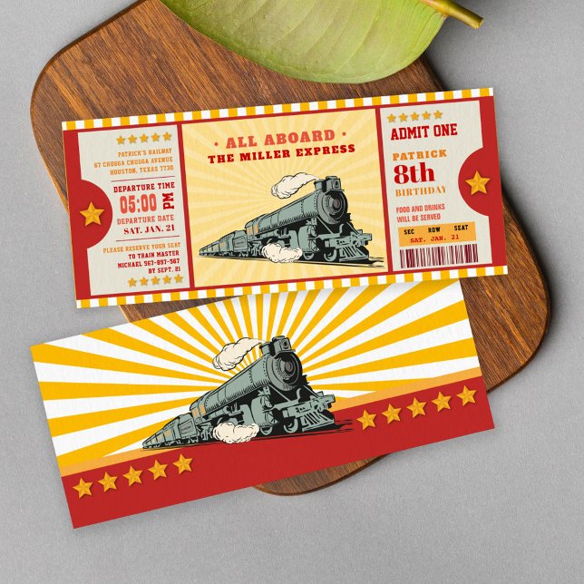 Yellow Train Ticket Birthday Boarding Pass Invitation (Creator Uploaded)