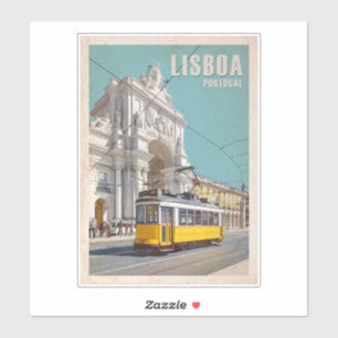 Yellow Tram, Augusta Street Arch. Lisbon, Portugal Sticker