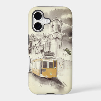 Yellow Tram in Black and White Watercolor Scenery iPhone 17 Case