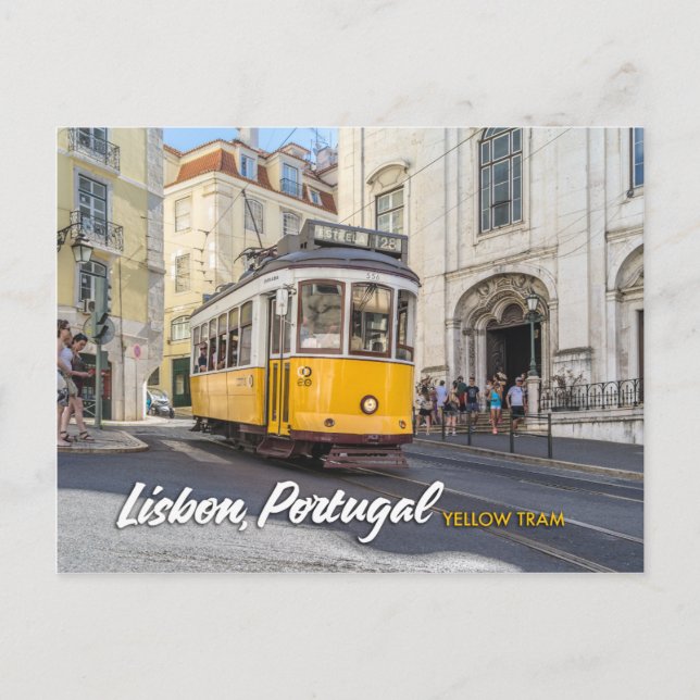 yellow tram in lisbon, portugal postcard (Front)