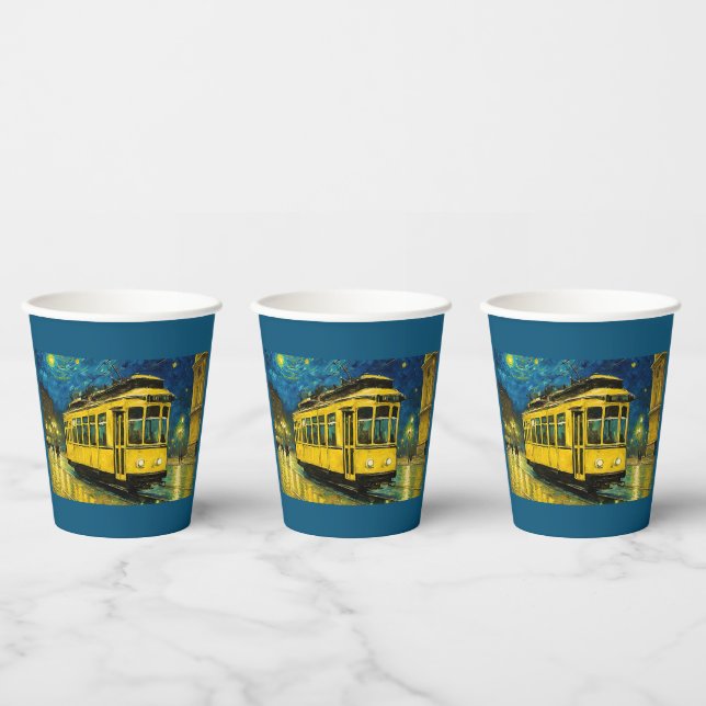 yellow tram on a starry  night -Budapest Paper Cups (Multi)