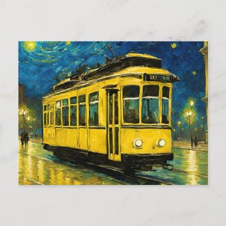 yellow tram on a starry  night -Budapest