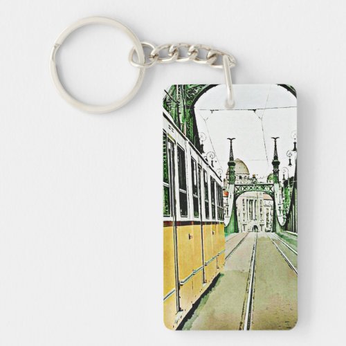 yellow tram on the Liberty bridge _Budapest   Keychain