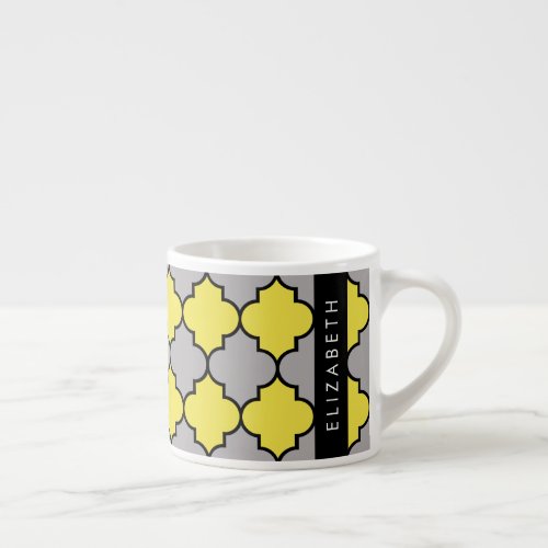 Yellow Trellis Quatrefoil Latticework Your Name Espresso Cup