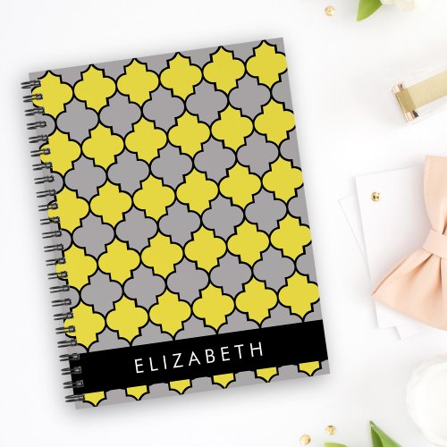 Yellow Trellis Quatrefoil Latticework Your Name Notebook