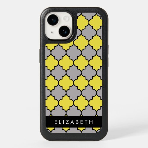 Yellow Trellis Quatrefoil Latticework Your Name OtterBox iPhone 14 Case