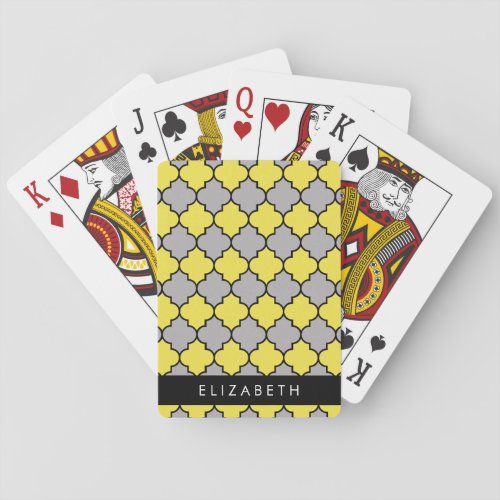 Yellow Trellis Quatrefoil Latticework Your Name Poker Cards