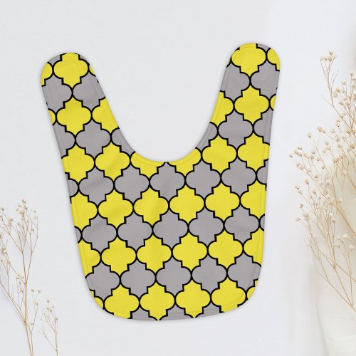 Yellow Trellis Quatrefoil Moroccan Lattice Baby Bib