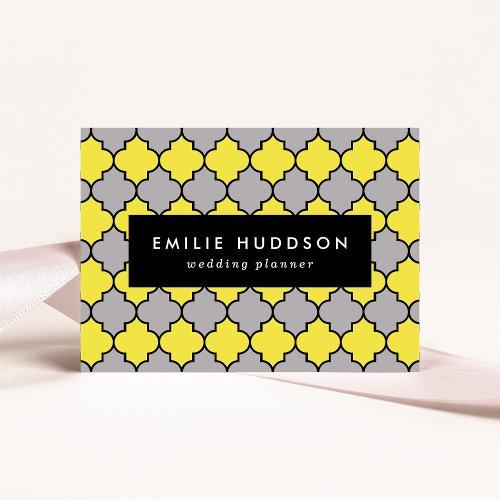 Yellow Trellis Quatrefoil Moroccan Lattice Business Card