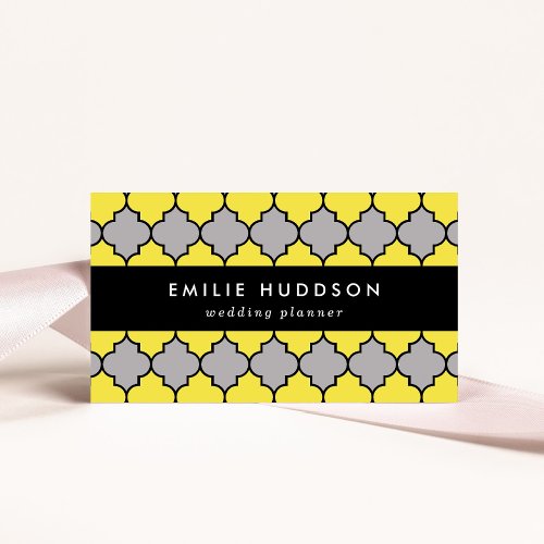 Yellow Trellis Quatrefoil Moroccan Lattice Business Card