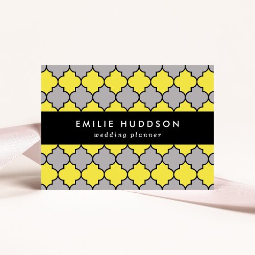 Yellow Trellis Quatrefoil Moroccan Lattice Business Card