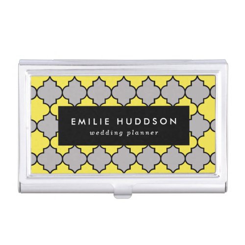 Yellow Trellis Quatrefoil Moroccan Lattice Business Card Case