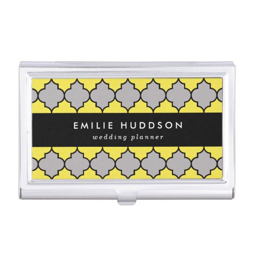 Yellow Trellis Quatrefoil Moroccan Lattice Business Card Case