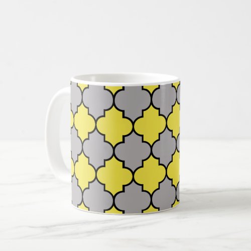 Yellow Trellis Quatrefoil Moroccan Lattice Coffee Mug