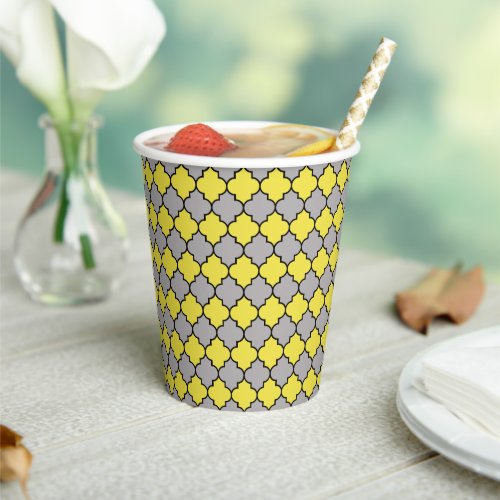 Yellow Trellis Quatrefoil Moroccan Lattice Paper Cups